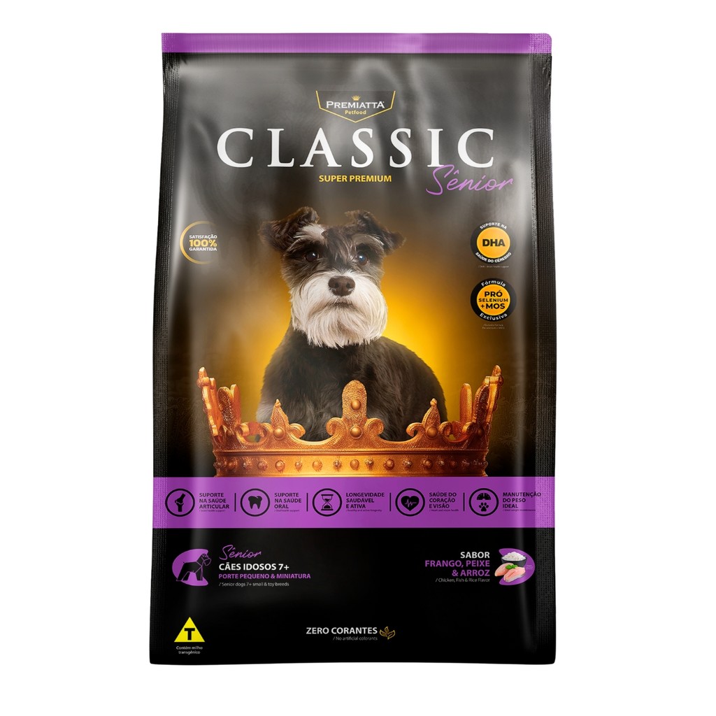 Ração Premiatta Classic Sênior Porte Pequeno E Mini 7,5kg Saúde Articular Oral Coração e Visão