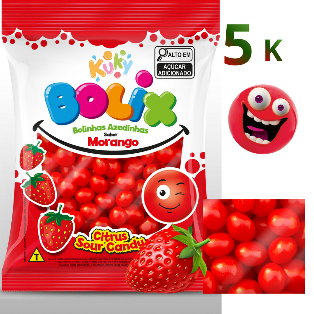 Bala De Goma Azedinha Bolix Morango 5K - Kuky