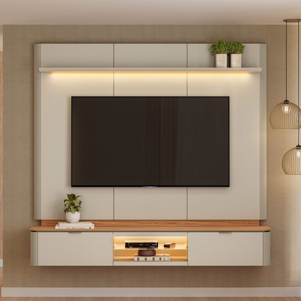 Painel para TV Até 70 Polegadas Ferrara 2 Portas Canela/Off White - Linea Brasil