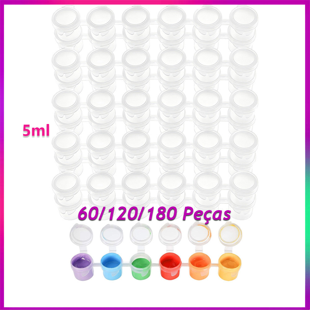 60/120/180 tiras de potes de tinta de tiras de armazenamento de pintura tiras de copo tampa para pinturas de arte 5ml