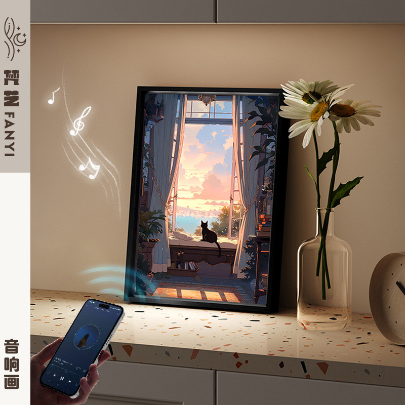 2026 Novo produto Ins Style Mural Pintura de áudio Quarto Pintura de cabeceira Decoração de mesa Moldura de liga de alum