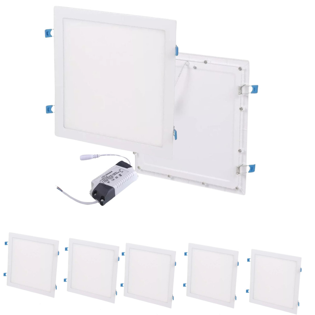 Kit 5 Luminária Plafon Led 25W Quadrado Embutir Alumínio 29x29cm Frio 6500k ou Quente 3500k Bivolt 110v-220v