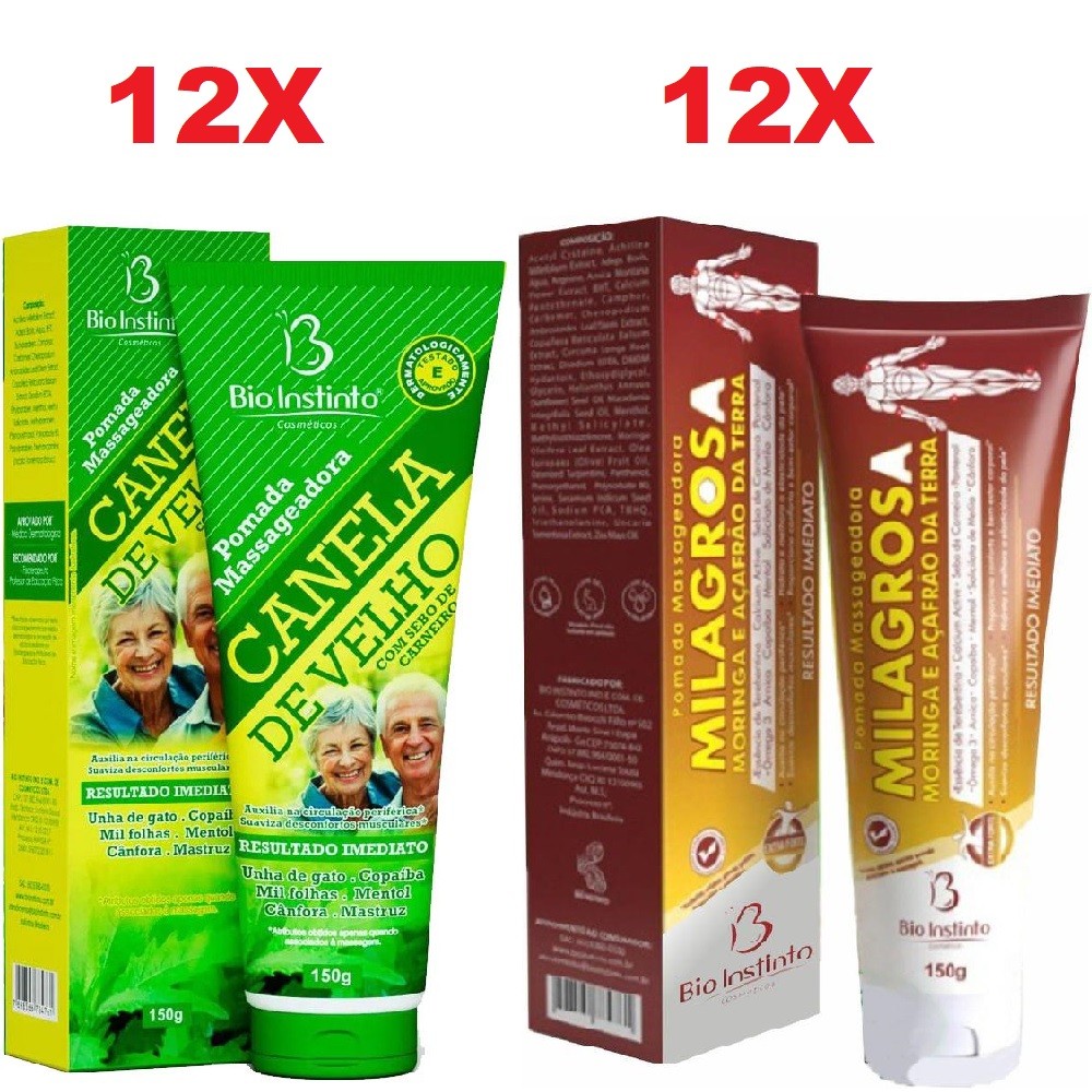 Kit 12 Pomada Canela de Velho 150g + 12 Pomada Milagrosa