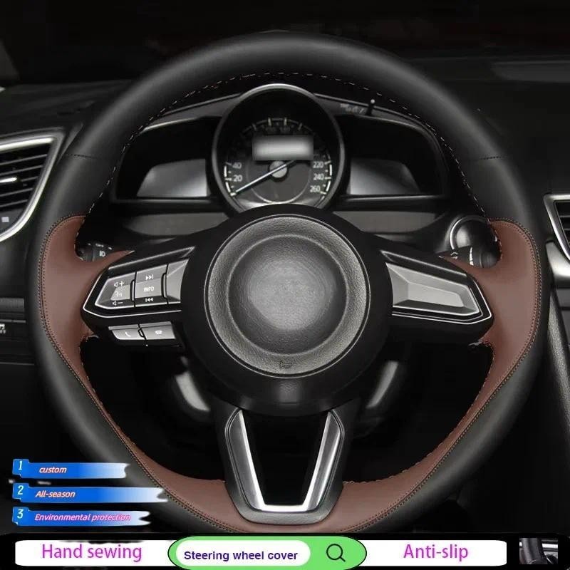 Capas De Volante De Carro De Couro Genuíno Para Costura À Mão Mazda 3 Axela 2017 2018 2019 6 Atenza 2017-2019 CX-3 2018 