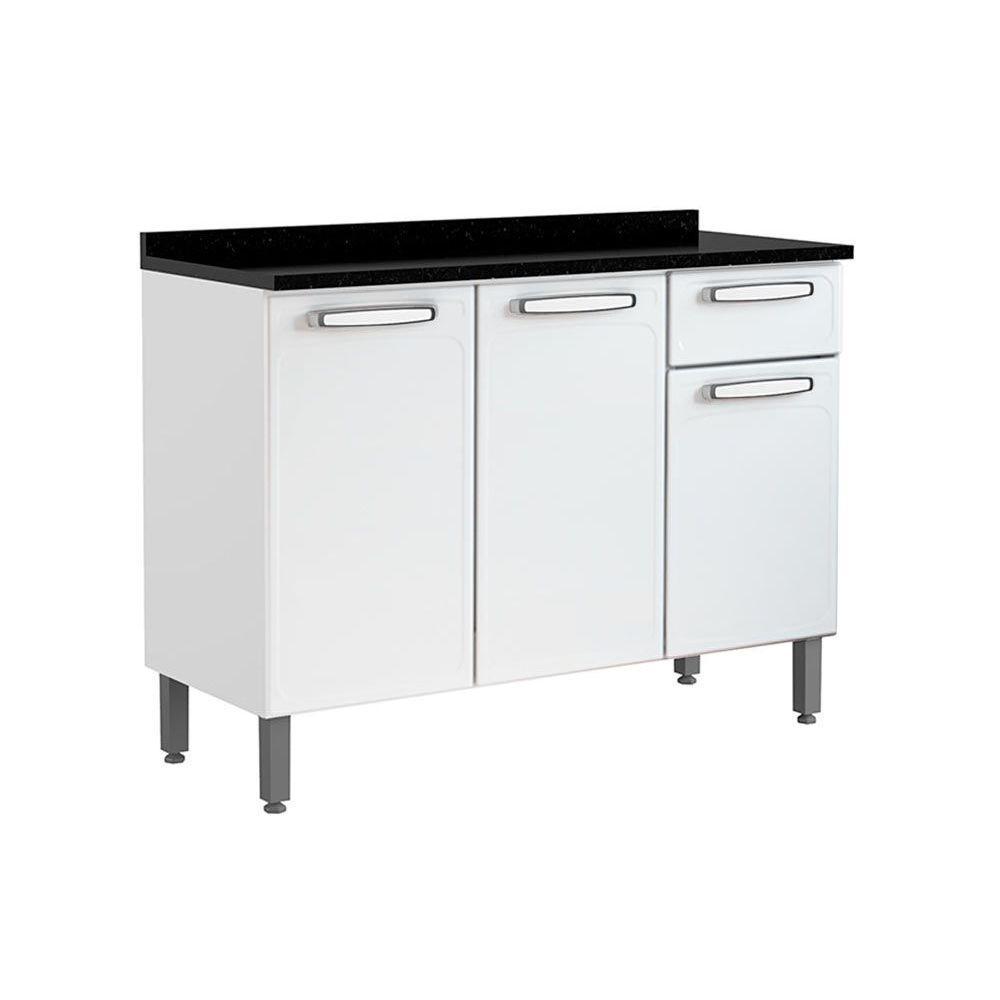 Balcão de Cozinha Modulado Evidence 7122 3 Portas e 1 Gaveta c/ Tampo 120cm Branco - Bertolini