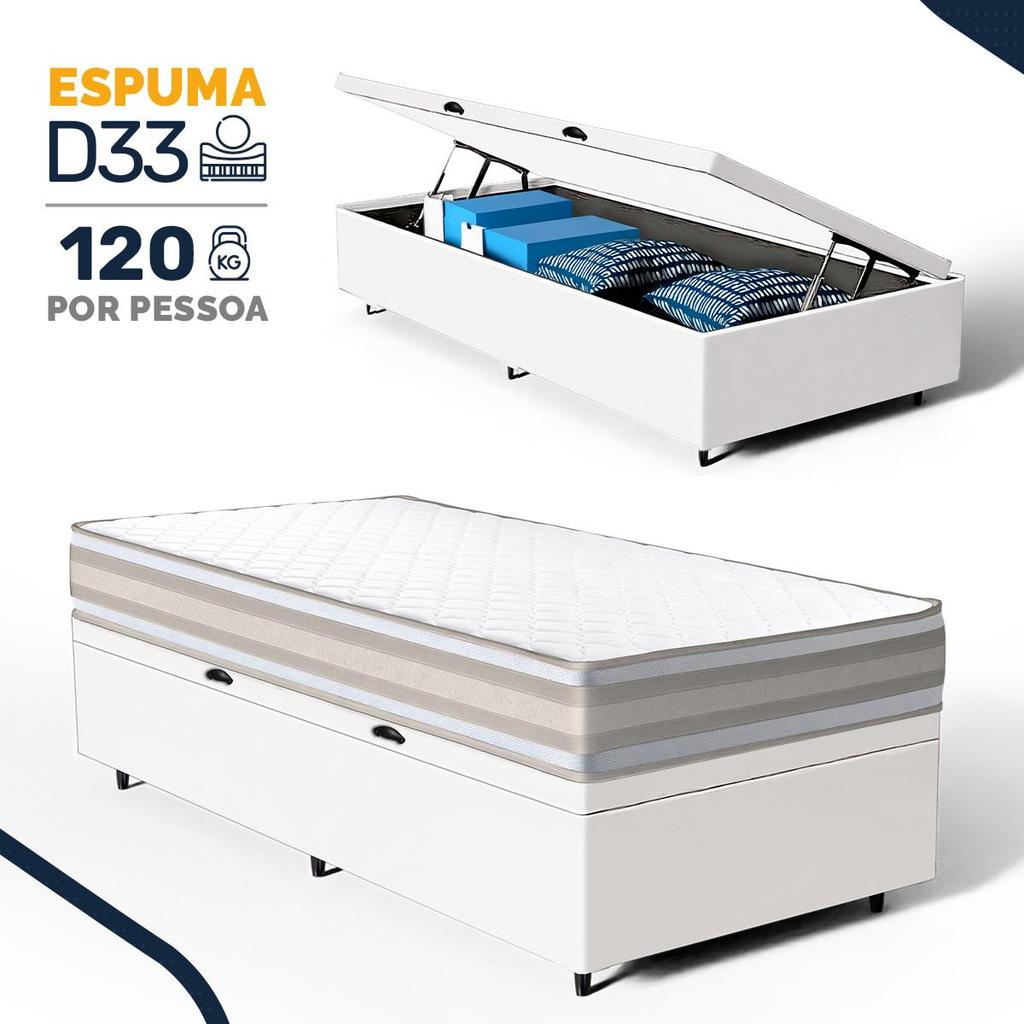 Cama Box Baú com Colchão de Espuma D33 Double Face Territory Hellen Solteiro 88cm