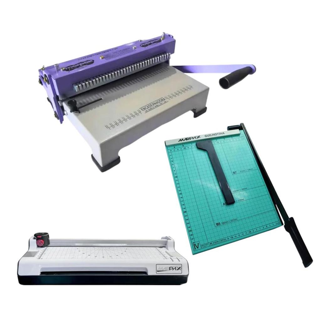 Kit Encadernadora Espiral Flex + Guilhotina Verde Marpax