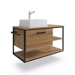 Gabinete Suspenso Banheiro PlacaEPonto Mel 80cm Com Cuba Preto/Mel