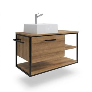 Gabinete Suspenso Banheiro PlacaEPonto Mel 80cm Com Cuba Preto/Mel