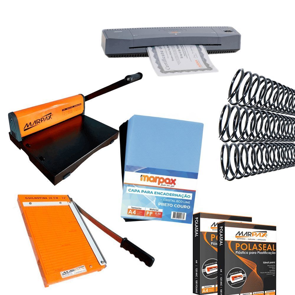 Kit Encadernadora, Guilhotina, Plastificadora, Insumos 220V