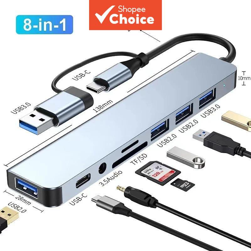  Estação de acoplamento de carregamento USB-C PD 3,5 mm de áudio leitor de cartão TF/SD Hub 8 em 2 para acessórios de