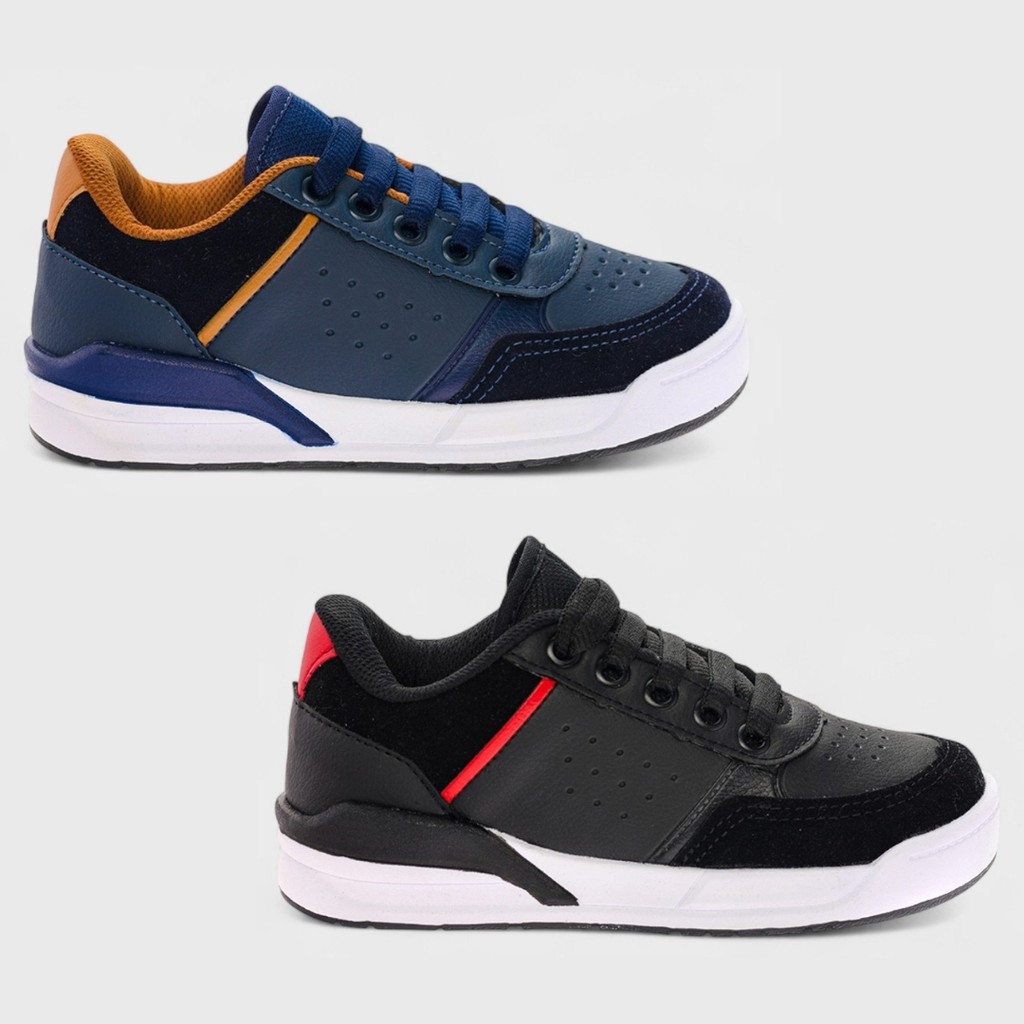 Tênis Infantil Meninos Casual Escolar Masculino Confortável Original Azul Marinho E Preto