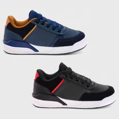 Tênis Infantil Meninos Casual Escolar Masculino Confortável Original Azul Marinho E Preto