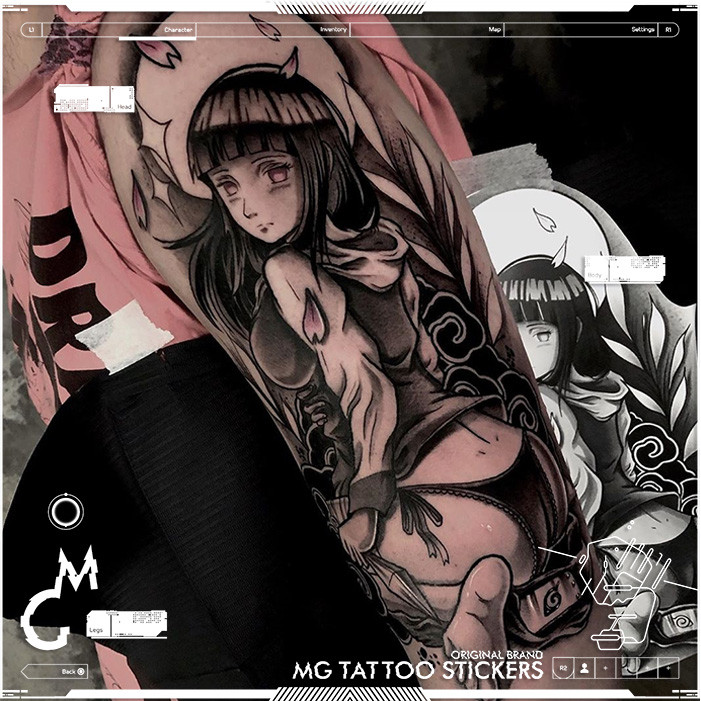 M MG tatuagem Naruto Hyuga Hinata Naruto Anime desenho animado flor braço tatuagem adesivo homens mulheres