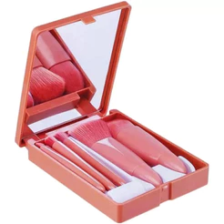Mini Espelho De Maquiagem Portátil Com 5 Pcs Pincéis De Maquiagem Lupa Mão Segurar Bolso Dobrável Maqui