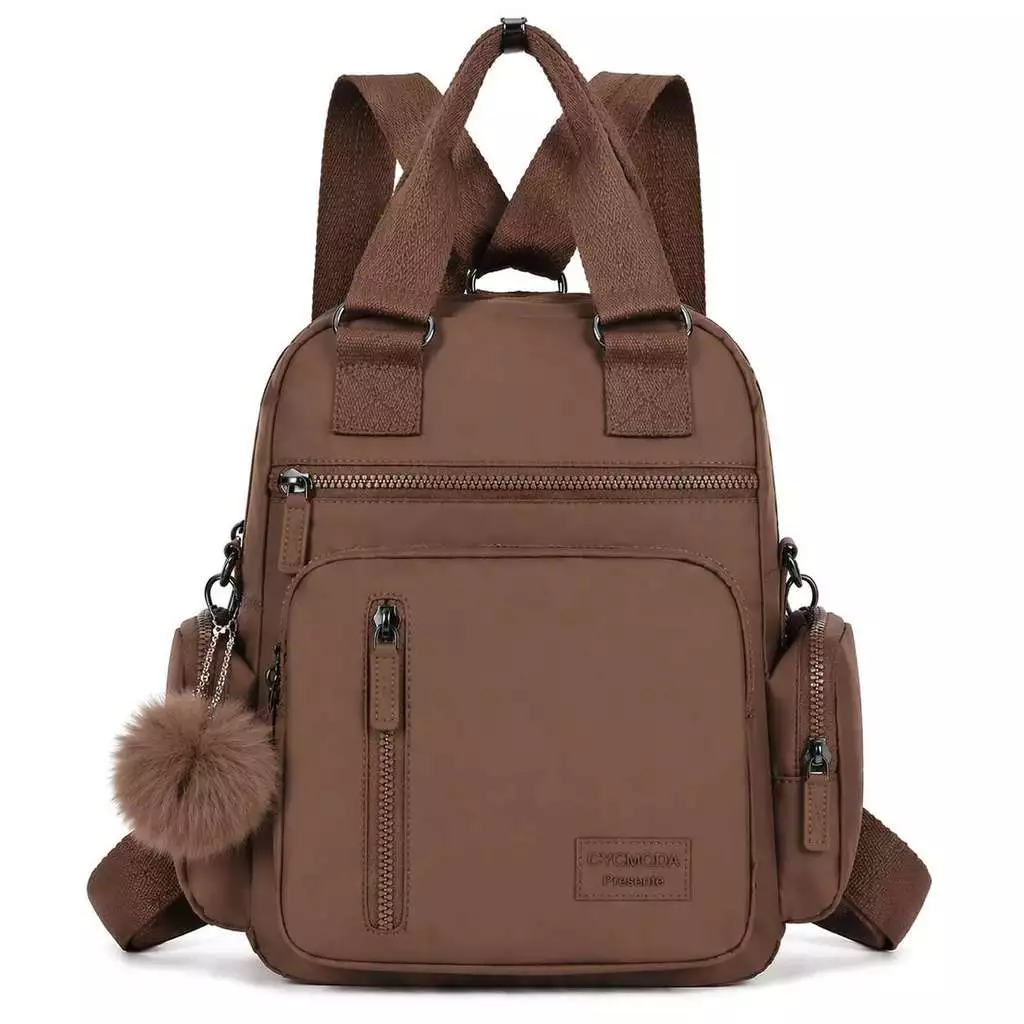Bolsa Feminina Com Chaveiro Pompom e 6 Divisórias Transversal Impermeável Nylon Vira Mochila Tiracolo YC69# — imagem 1