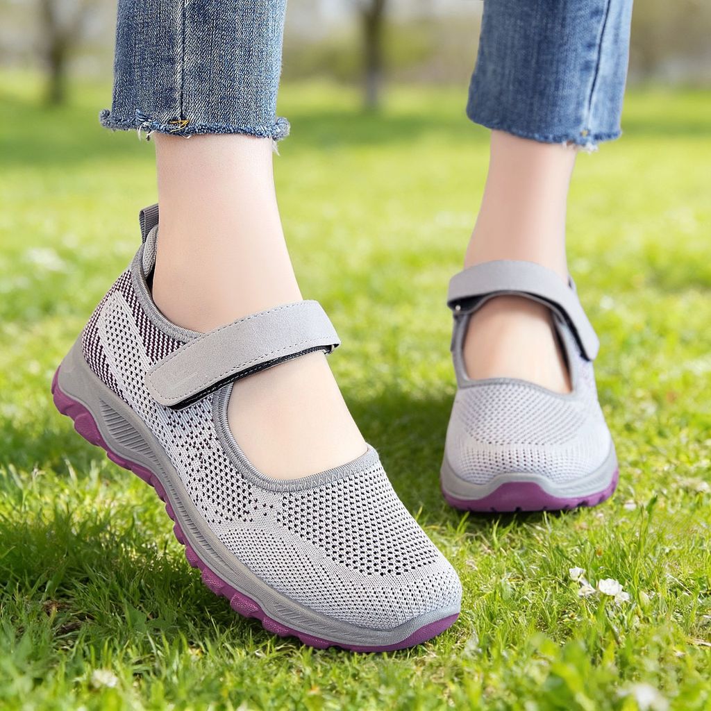 Sapatos femininos sapatos de caminhada Velcro meia-idade idosos mãe sapatos oco respirável sapatos femininos leves sapat