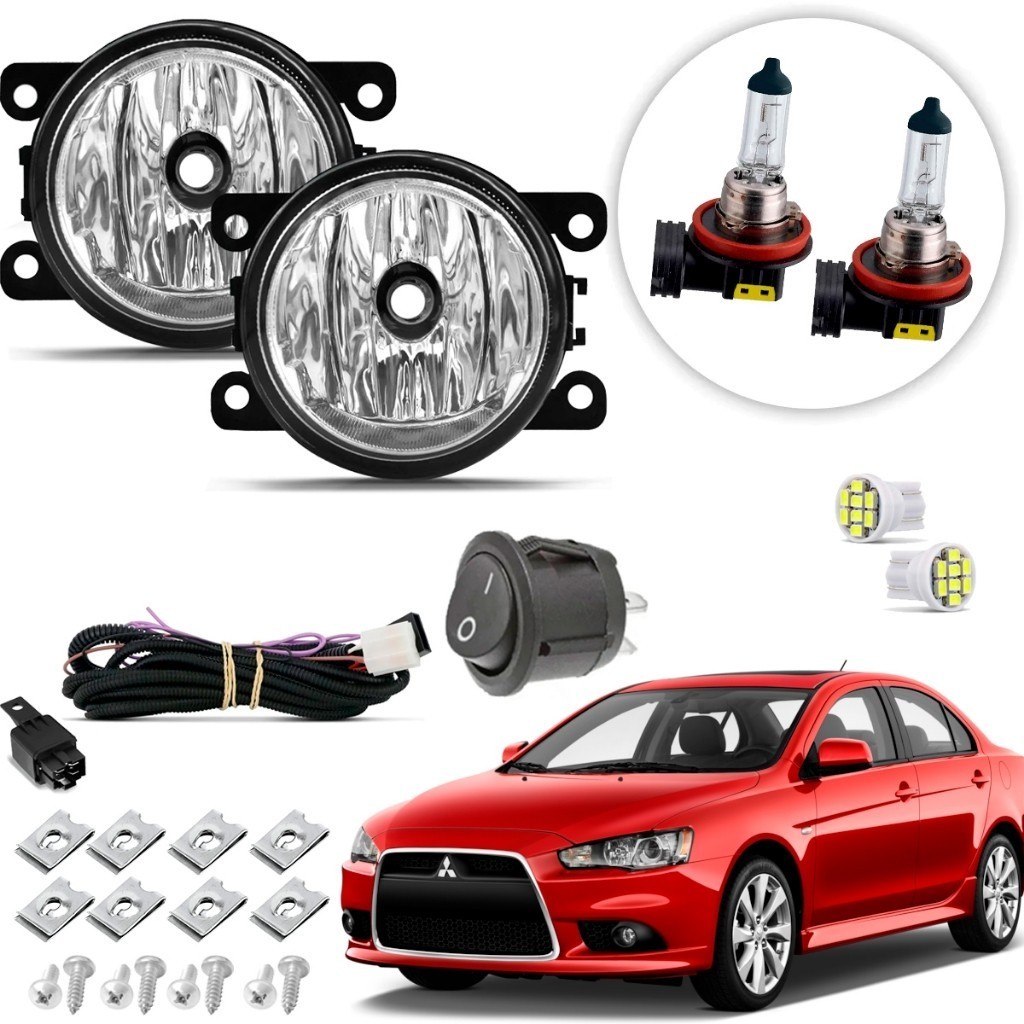 Kit farol de Milha Neblina Auxiliar Farolete Mitsubishi Lancer 2012 13 14 15 16 17