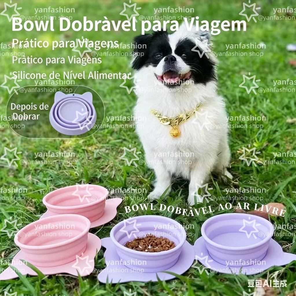 Tigela Dobrável Para Gatos VEI Alimentação Cães Antiderrapante Silicone Anti-Atrito Prato Animais Estimação