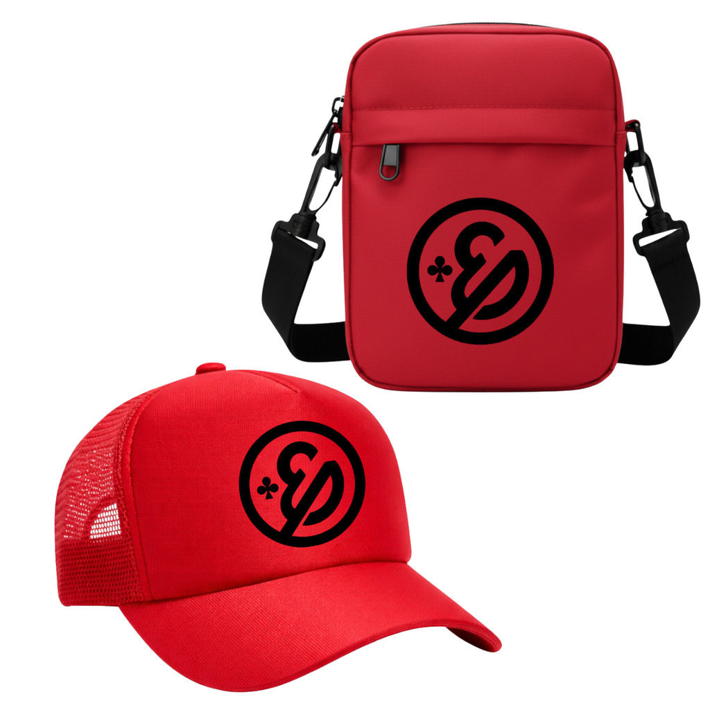 Bolsa Enaldinho Transversal Shoulder + Boné Youtuber Preto Vermelho Bag Lisa Tiracolo