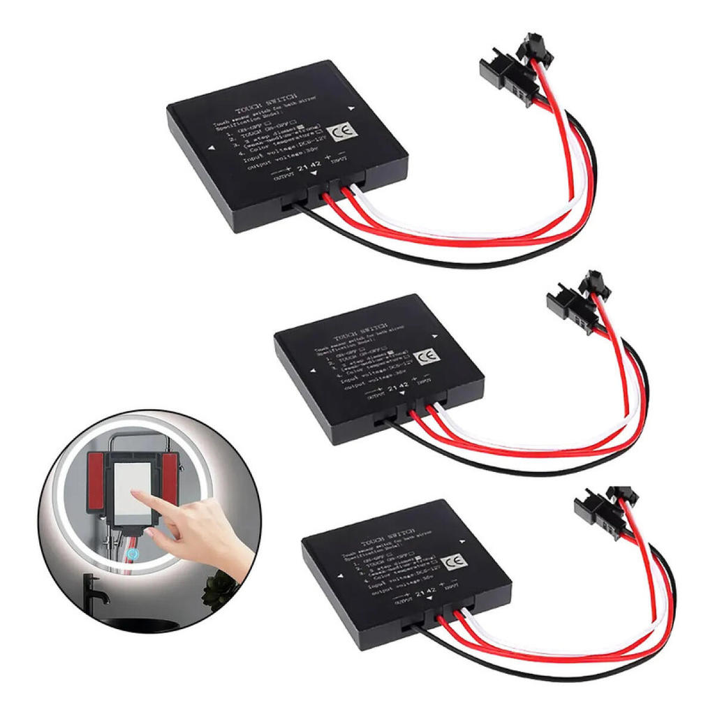 Kit 3 Sensor De Toque Espelho Banheiro 12v 3a Interruptor Touch Led Dimmer Inteligente Pa…