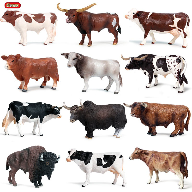 Oenux Animais De Fazenda Bonito Vaca Leite Pultry Boi E Coleção Figuras De Ação Do Gado Bezerro Pvc Modelo Lindo Brinque