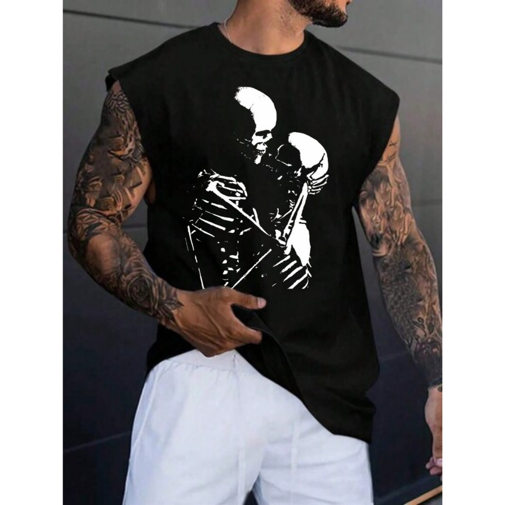 Regata Masculina Camiseta Oversized Streetwear Estampada Casal Caveira Lançamento