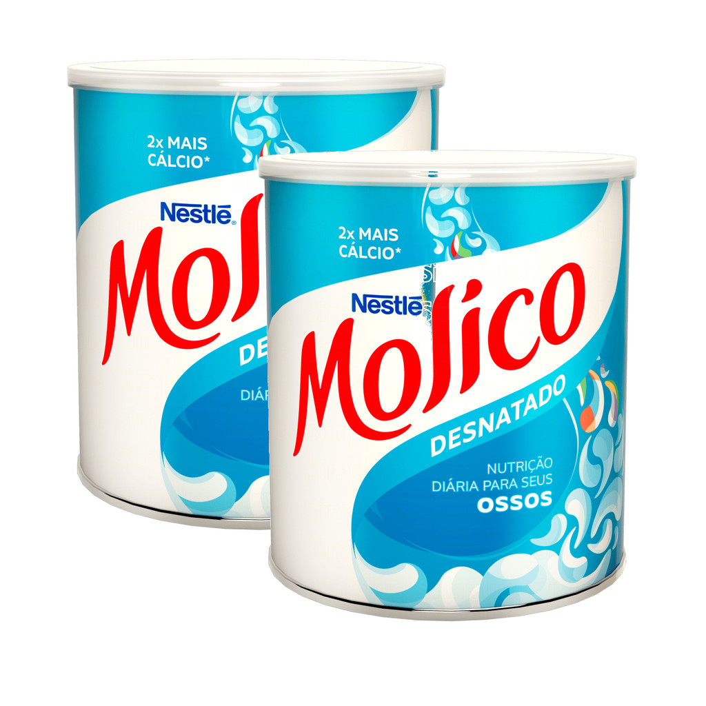 2 Leite Em Pó Desnatado Molico Total Cálcio Nestlé Lata 280g