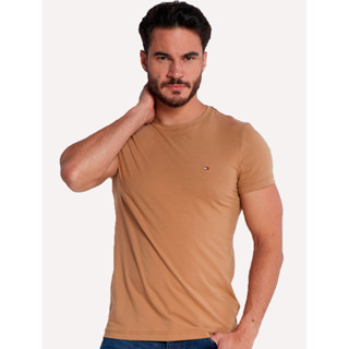 Camiseta Tommy Hilfiger Masculina Essential Cotton Cáqui Médio em Oferta na Shopee