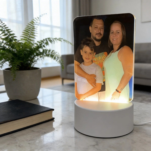 Luminária De Mesa Acrílico Personalizado Com Base Led Usb Foto Dia Das Mães e Namorados