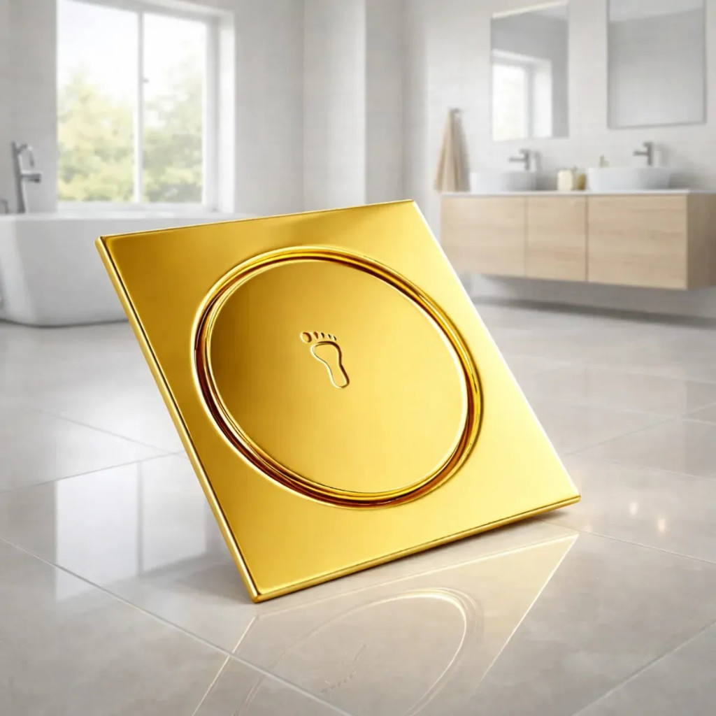 Ralo para Piso Quadrado Dourado 10x10 Click Oculto Banheiro Box Lavanderia Área Gourmet Tampa Rosqueavel Hght Comercio