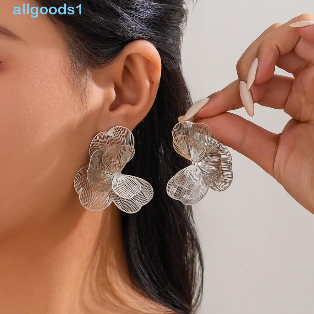 Brincos De Flor Dourada ALLGOODS , Elegantes De Flores Ocas Exageradas Metal Doce