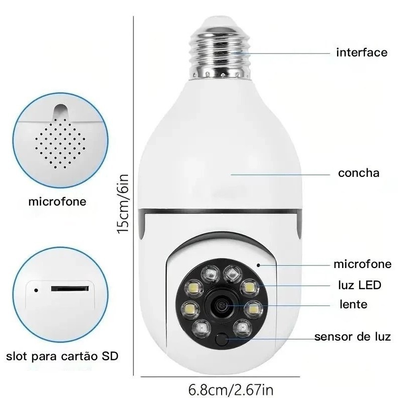 Câmera de segurança wi-fi ip sem fio 360 encaixe lampada aplicativo YOOSEE full HD visão noturna - bivolt