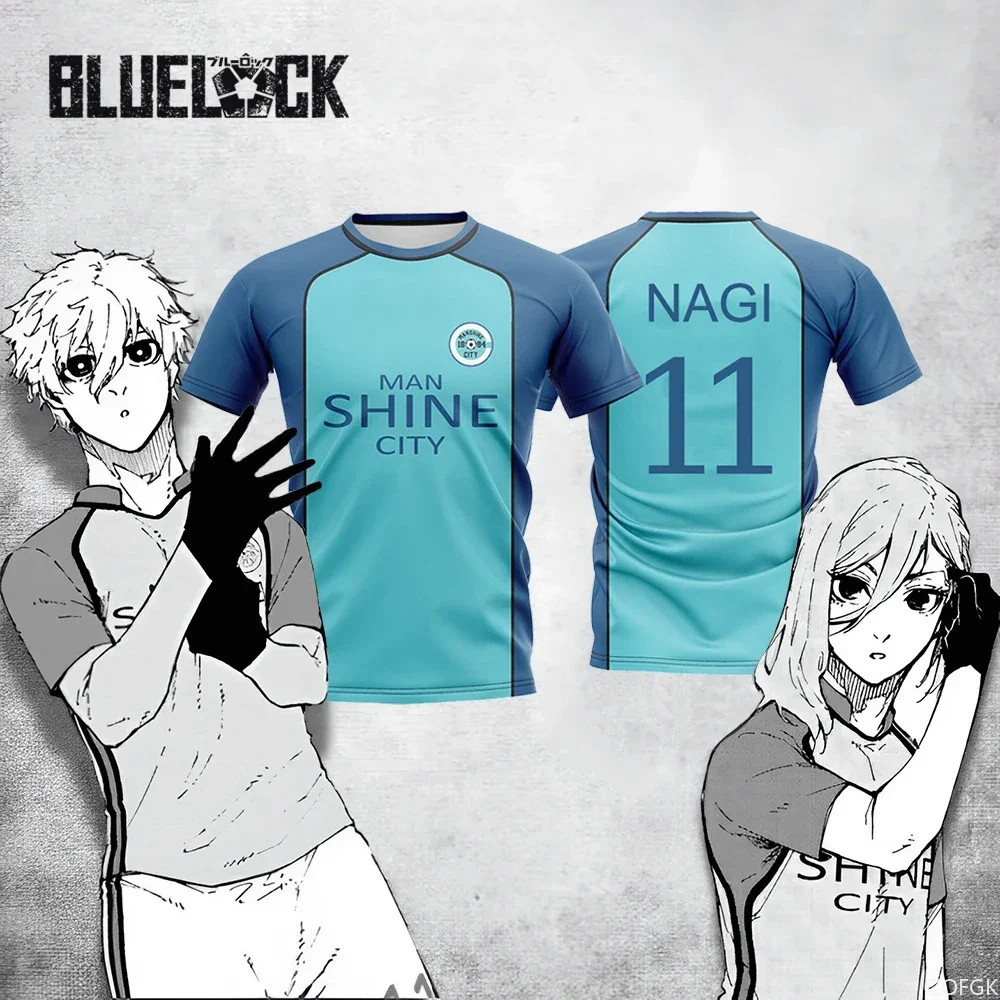 Blue Lock NAGI Homem Brilho Cidade Camisa Anime Japonês Cosplay Uniforme De Futebol Respirável Esportes Camiseta Hyoma C