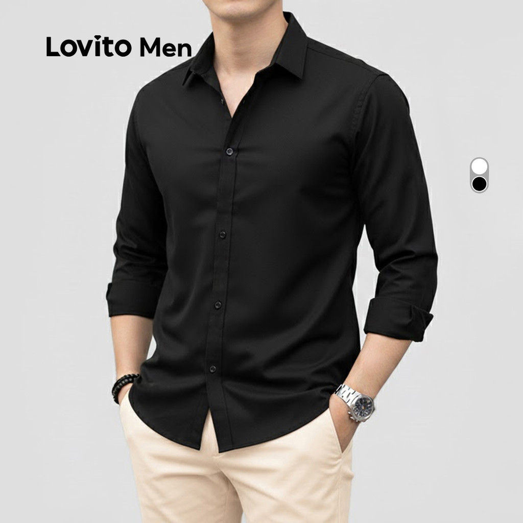 Lovito Men Camisa Elegante com Botões Camisa para Todas As Estações para homens LNE114085