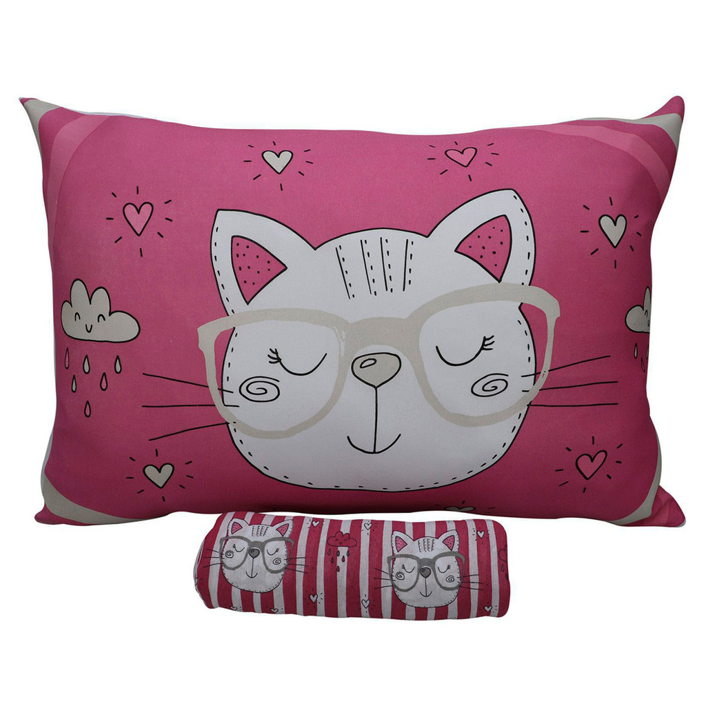 Jogo de Cama Portallar Solteiro Malha Mista 70% Algodão e 30% Poliéster Joy Gatinhos 2 peças Pink