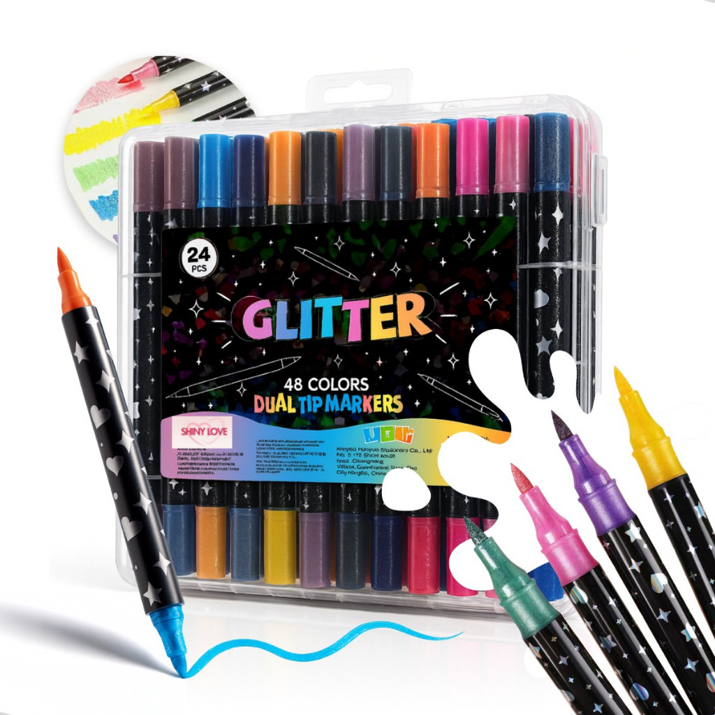 Marcador metálico 12/24/36/48 caneta de glitter de cabeça dupla marcador de cabeça dupla brilhante em Oferta na Shopee