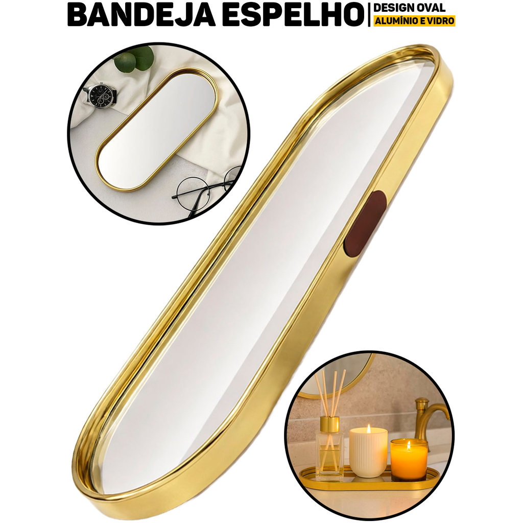 Bandeja Espelhada Oval De Alumínio 30x10cm P/ Decoração Bancada Sala Quarto E Banheiro	 em Oferta na Shopee