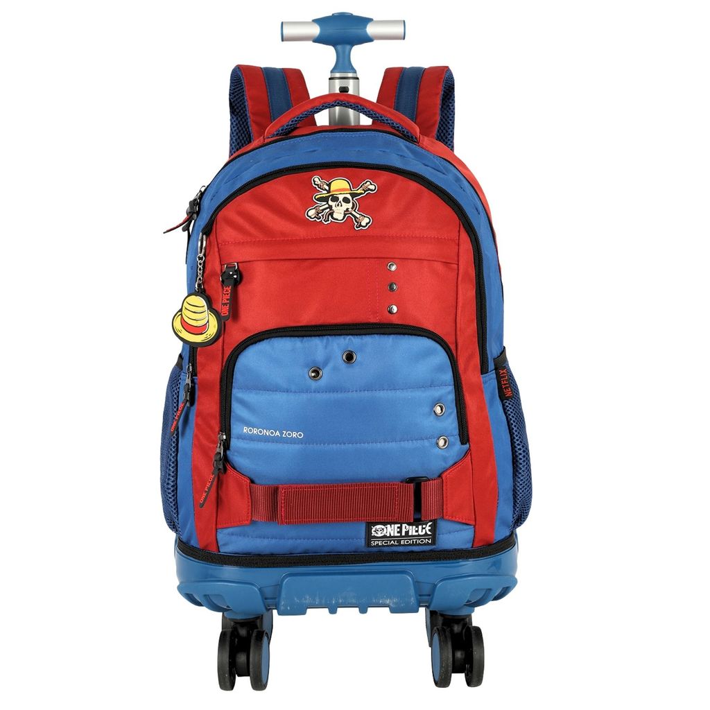 Mochila Escolar 4 Rodas e Costas Juvenil Menino Anime Original Netflix One Piece Luxo MC49812
