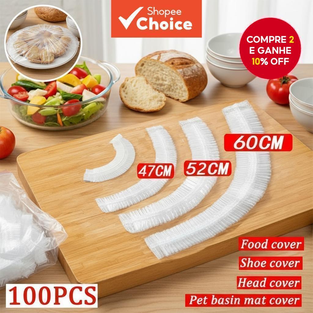  100pcs Tampas Elásticas para Alimentos | Embalagem de Cozinha Descartável Livre de BPA | Sacos para Armazenar Frutas e