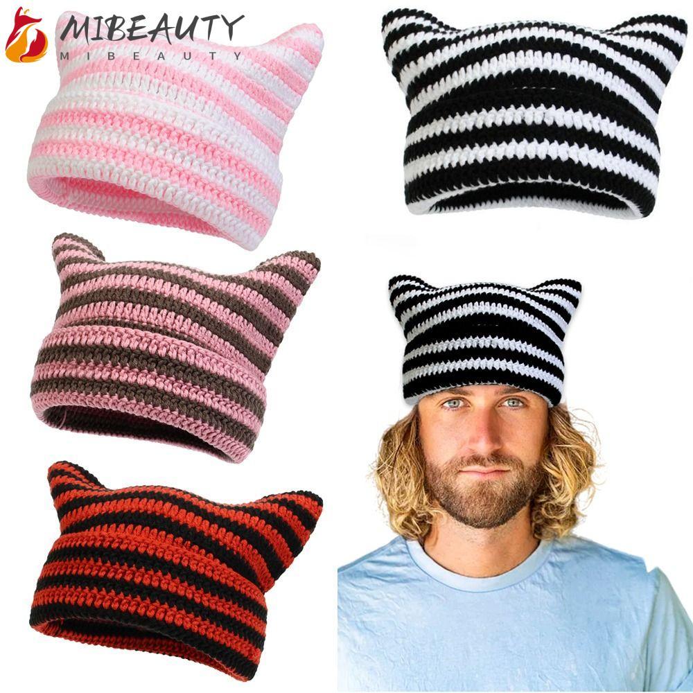 MIBEAUTY Ins Chapéu Listrado Do Pequeno Diabo , Gorro Japonês Gótico Punk Y2K Harajuku , Orelhas De Gato Fofas em Oferta na Shopee