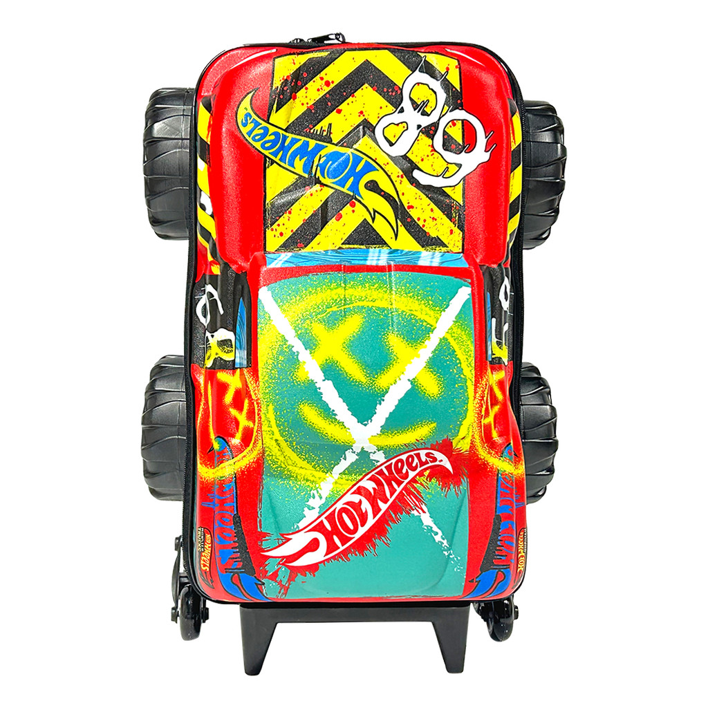 Mochila Hotwheels Demo Derby Monster Trucks 3d Rodinhas Vermelho