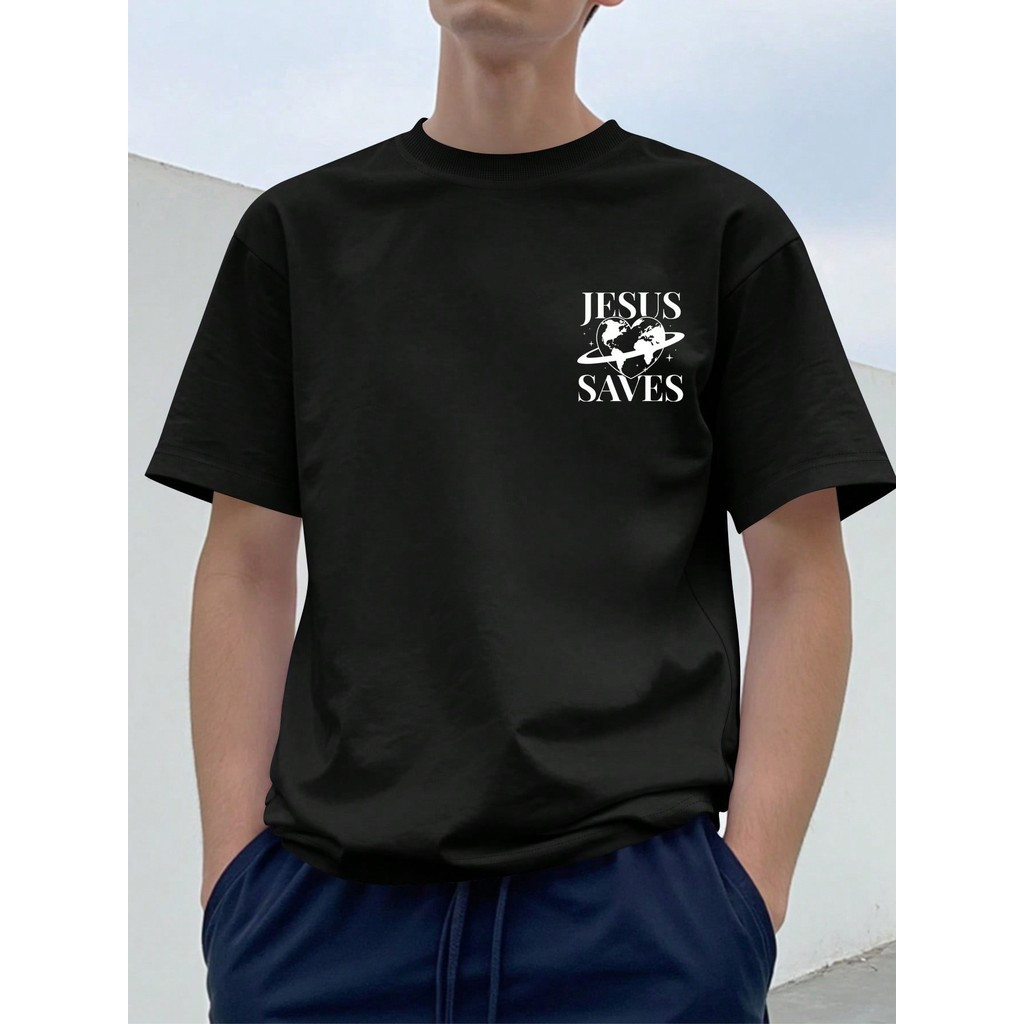 [Camiseta Premium em Algodão Puro]CC Camiseta "Jesus Salva" Estética Streetwear Cristão Vestuário com Base na Fé