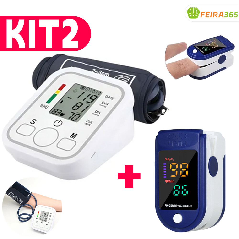 Kit de Monitoramento Básico de Saúde: Oxímetro Digital + Monitor de Pressão Arterial para Braço Adulto em Oferta na Shopee
