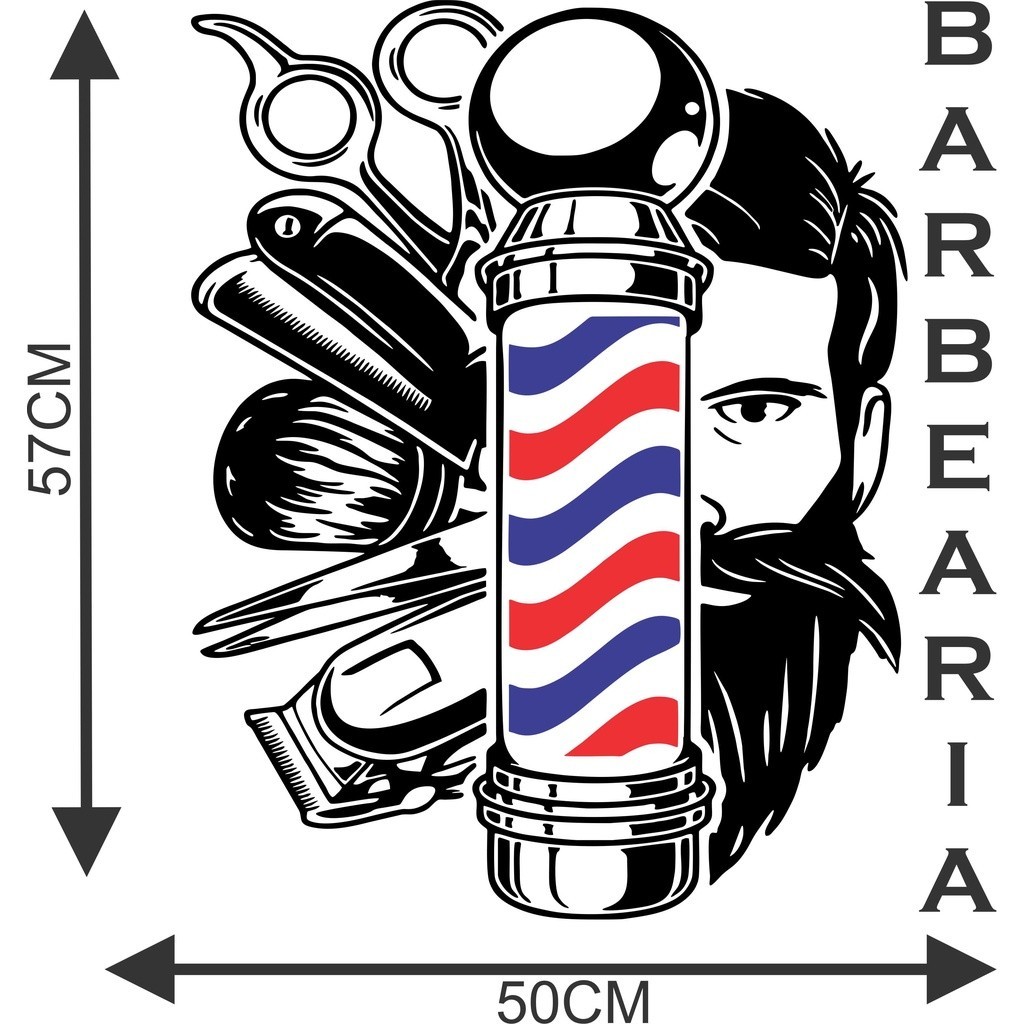 Adesivo 57x50cm Barbearia Barbeiro Bigode Salão Parede Vidro Barbearia ALTA DURABILIDADE