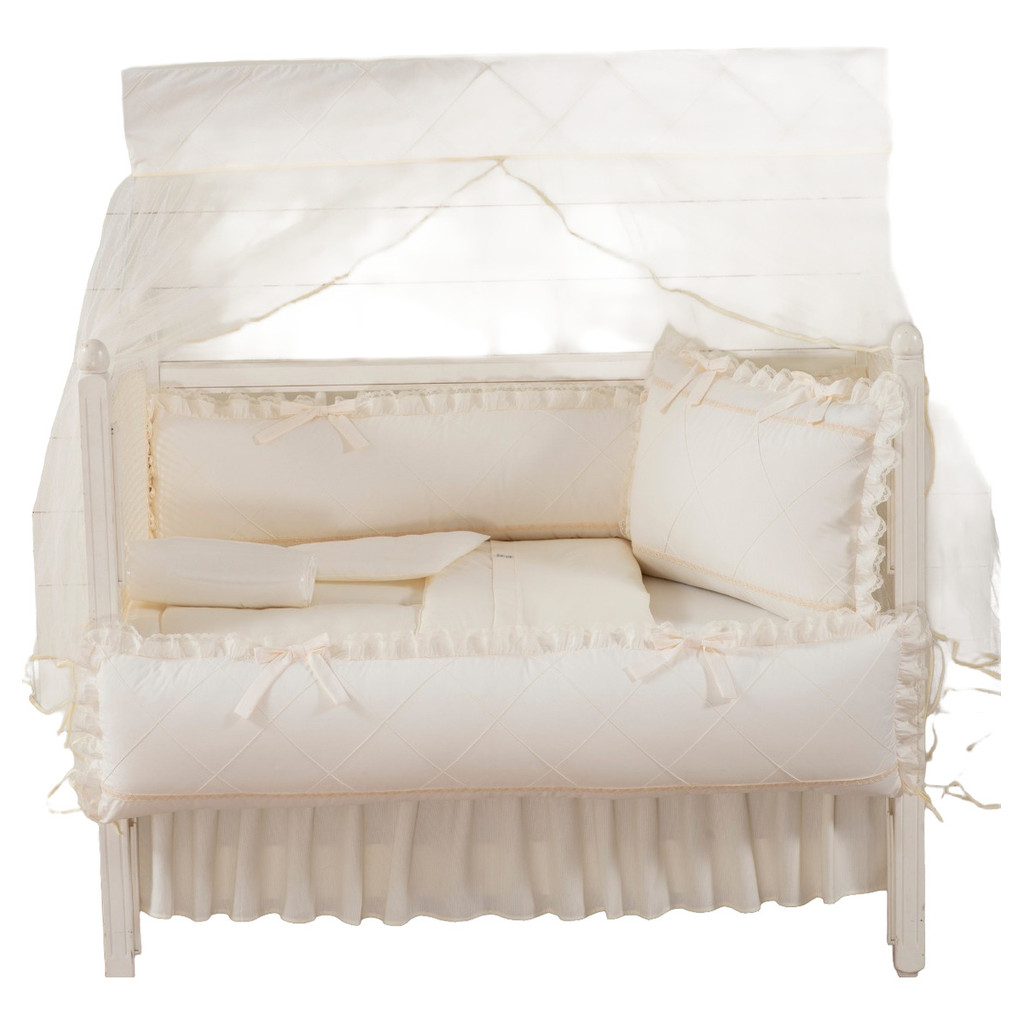 Kit Protetor De Berço 10 Peças Com Saia Bordado 100% Algodão