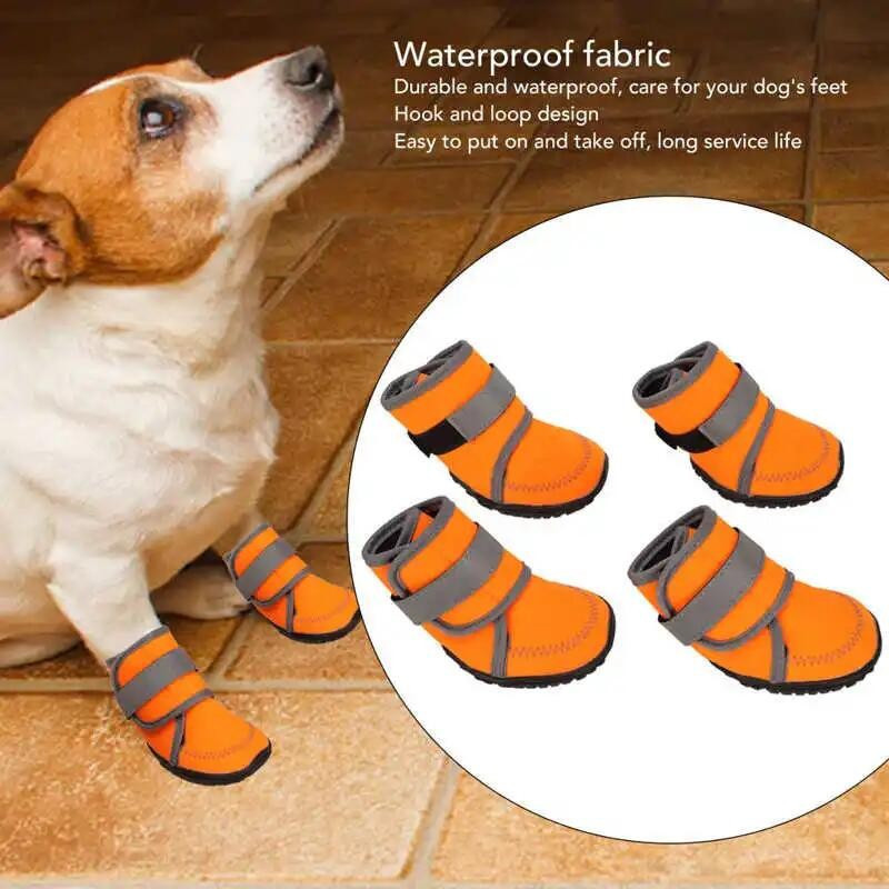 4 Pçs Botas De Cachorro De Borracha Macia À Prova Dwaterproof Água Protetor De Pata De Cão De Estimação Com Tiras Reflex