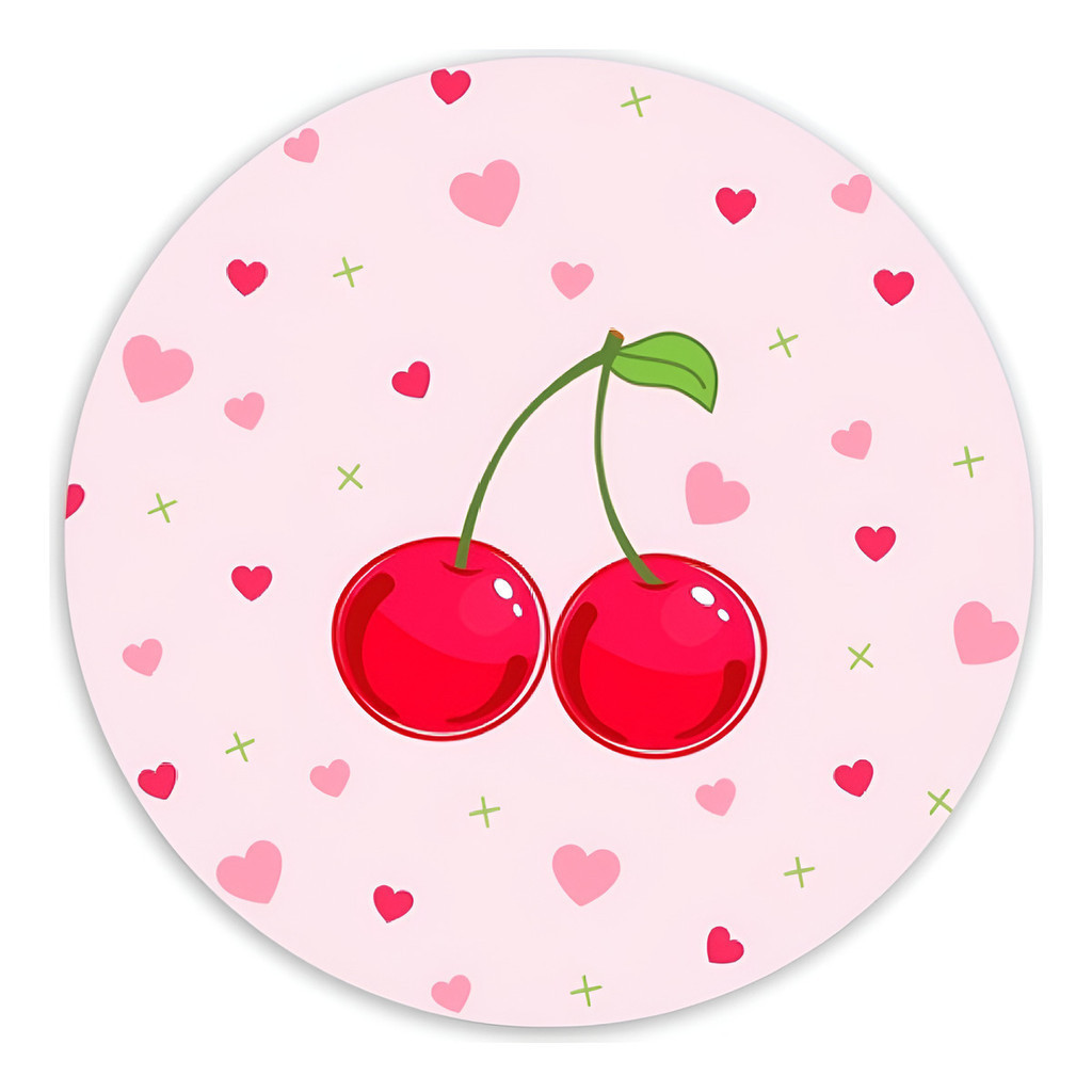 Painel Festa Redondo Cereja Carejinhas Cherry Mini Painel 50x50cm Capa Mini Redondo Com Elástico
