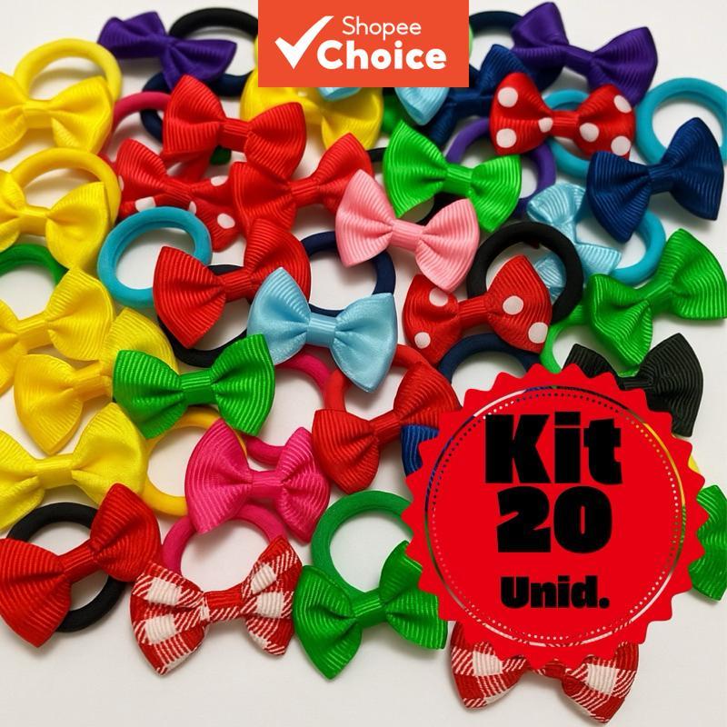 20 unidades de laços de cabelo estilo coreano em cor de doce | Elásticos de laço infantil | Fofos acessórios de cabelo em Oferta na Shopee