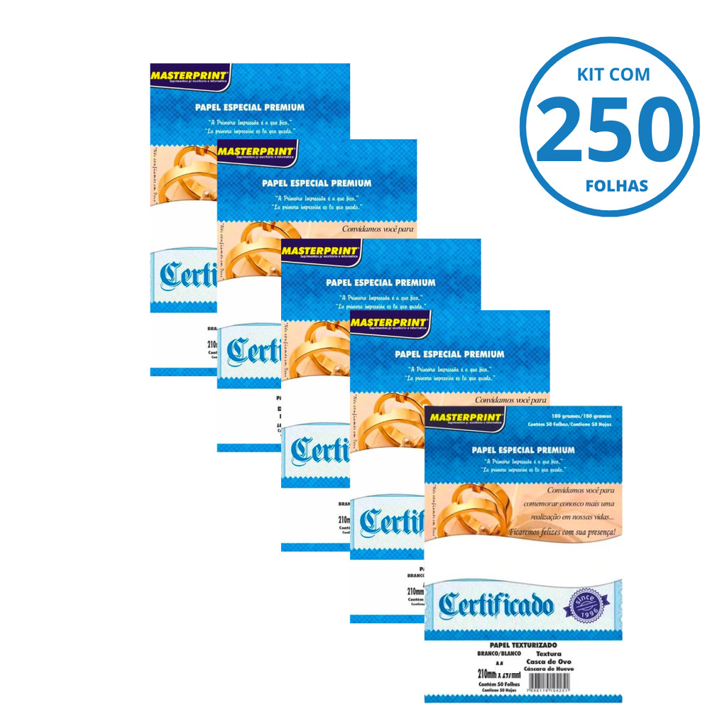 Kit Papel Branco Premium Casca de Ovo180g A4 - MASTERPRINT Kit:Com 250